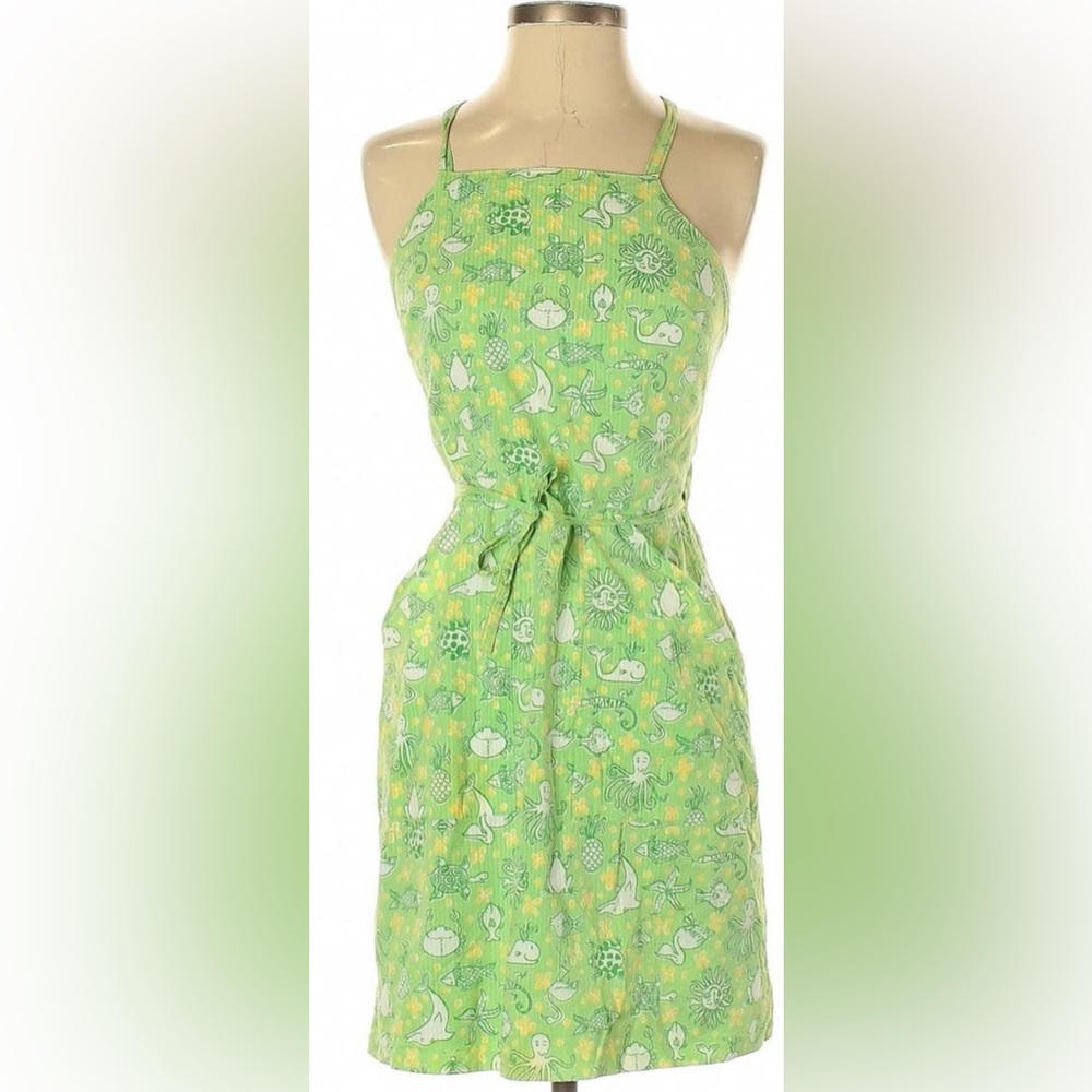 Lilly Pulitzer green marine life print wrap dress.  Square neckline, Size 10.